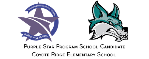Purple Star Program School, Wyoming Department of Education logo - Coyote Ridge Elementary School logos